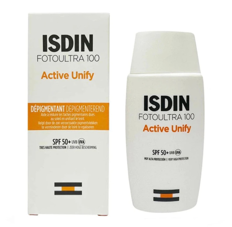 کرم ضدآفتاب بدون رنگ ایزدین SPF50 مدل FOTOULTRA 100 ACTIVE UNIFY مناسب انواع پوست، حجم 50 میلیلیتر